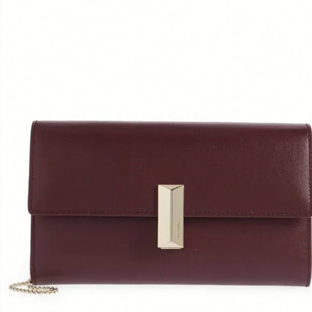 HUGO BOSS- Nathalia Leather Clutch- Dark Red